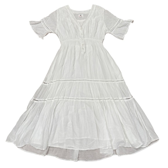 Sundry Dresses & Skirts - Sundry White Gauzy Cotton Peasant Midi Dress Sz 1 Small Boho Tiered Resortwear